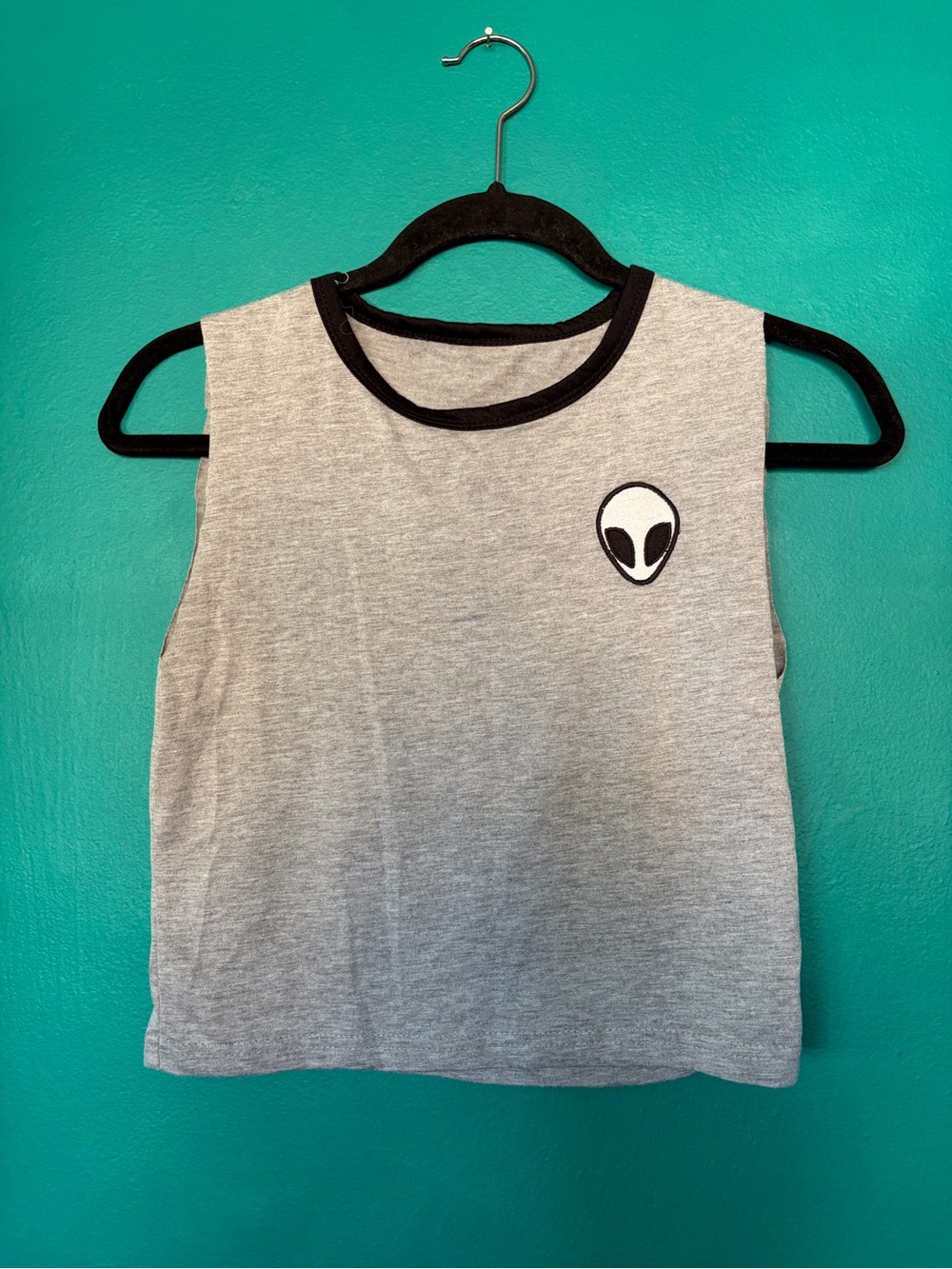 Grey Alien Patch Sleeveless Kids Top